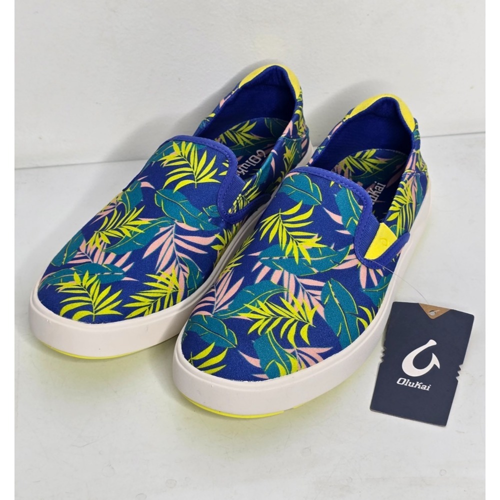 OluKai Laeahi Pai Men's 10.5 Slip-On Sneakers Hawaiian Sunset Blue Comfort Shoes